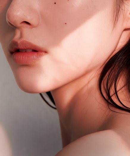광고 모델 — 입술·턱선·목선이 보이는 하관 클로즈업