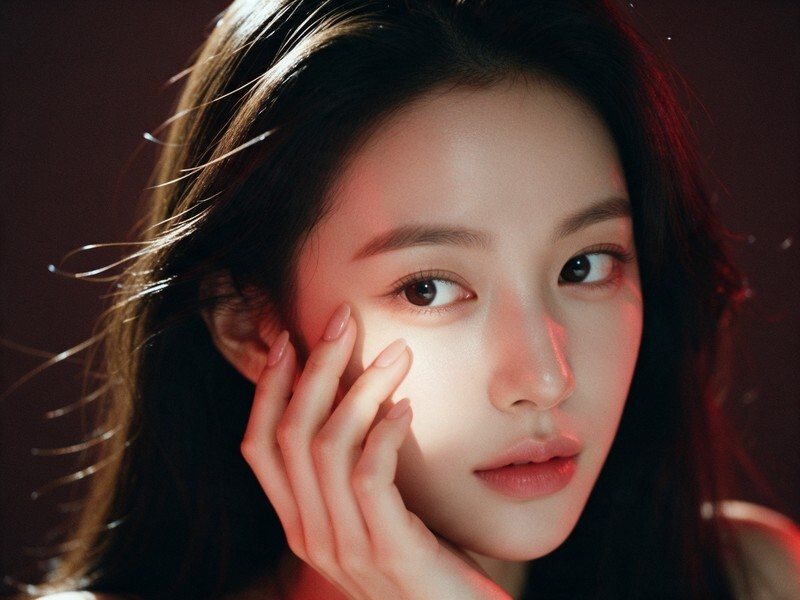 안면부 지방이식 — 볼에 손을 댄 여성(광고 모델)
